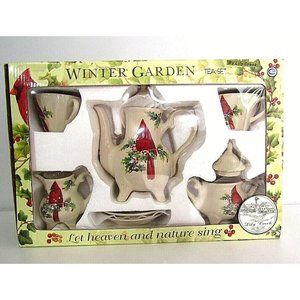 Winter Garden 9 Pc. Tea Set Cardinal Holly by Lily Creek New